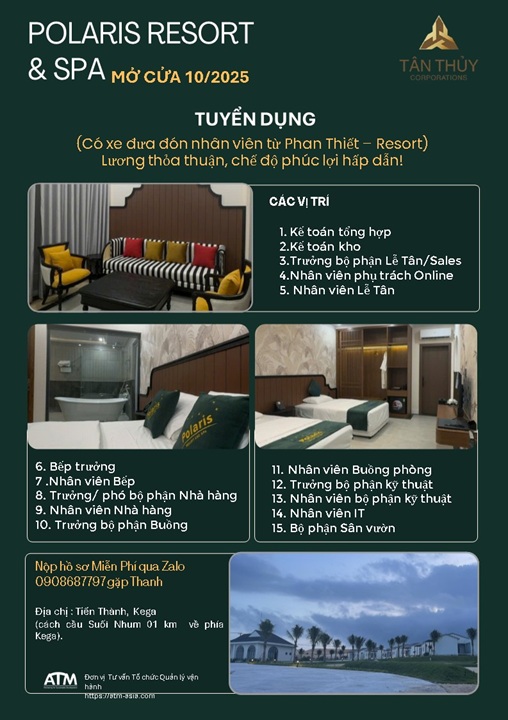 Polaris Resort & Spa tuyển dụng